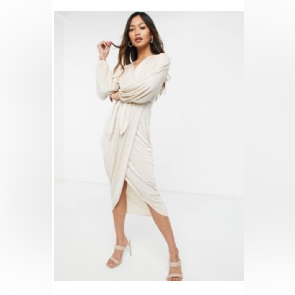 Closet London (ASOS) Wrap Front Jersey Dress in Stone